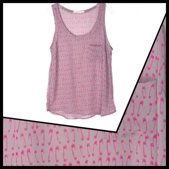 URBAN OUTFITTERS Lightweight Safety Pin Print Semi Sheer Casual Tank Top - Picture 1 of 6